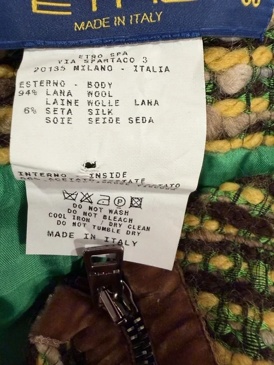 Etro Green Tweed Circle Skirt with Brown Side Panels - Picture 10 of 12